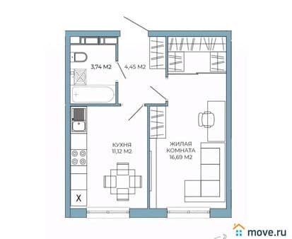 Продается однокомнатная квартира, 36 м², этаж 14 из 18. Фото 1