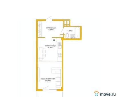 Продается однокомнатная квартира, 40.6 м², этаж 4 из 17. Фото 1