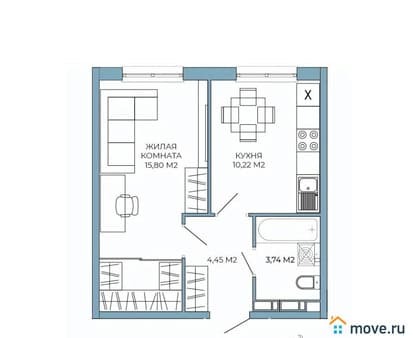 Продажа однокомнатной квартиры, 34.21 м², этаж 14 из 18. Фото 1