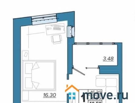 1-комн. квартира, 40.59 м²