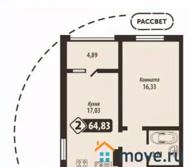Продать двухкомнатную квартиру, 64.83 м², этаж 13 из 16. Фото 1