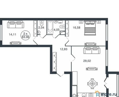 Продам двухкомнатную квартиру, 83.06 м², этаж 13 из 15. Фото 1