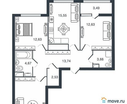 Продажа трехкомнатной квартиры, 86.31 м², этаж 10 из 16. Фото 1