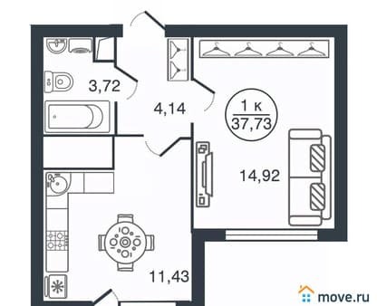 Продаю однокомнатную квартиру, 37.73 м², этаж 4 из 16. Фото 1