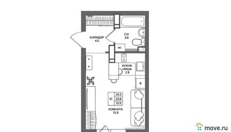 Продать студию, 25.5 м², этаж 13 из 16. Фото 1
