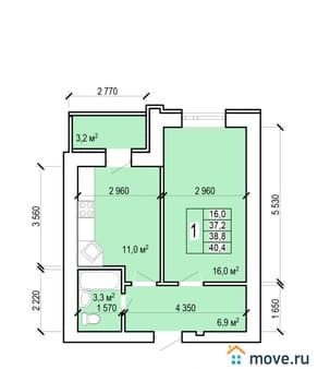 Купить однокомнатную квартиру, 40.4 м², этаж 9 из 10. Фото 1