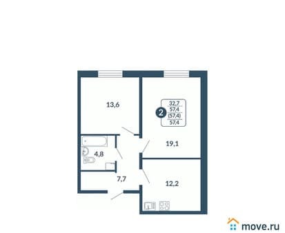 Продажа двухкомнатной квартиры, 57.4 м², этаж 14 из 17. Фото 1