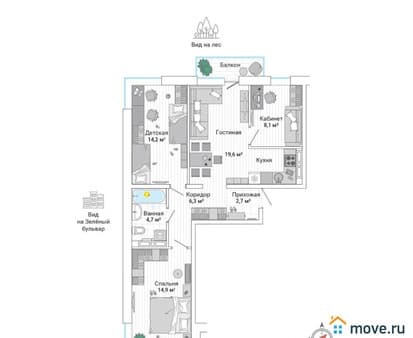 Купить четырехкомнатную квартиру, 71.9 м², этаж 23 из 25. Фото 1