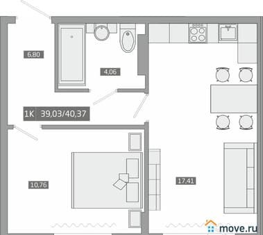 Продать однокомнатную квартиру, 40.37 м², этаж 2 из 4. Фото 1