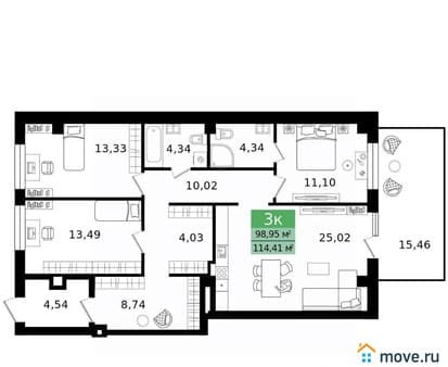 Продажа трехкомнатной квартиры, 114.41 м², этаж 1 из 12. Фото 1