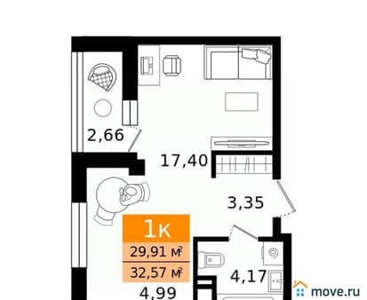 Продам однокомнатную квартиру, 32.57 м², этаж 5 из 12. Фото 1