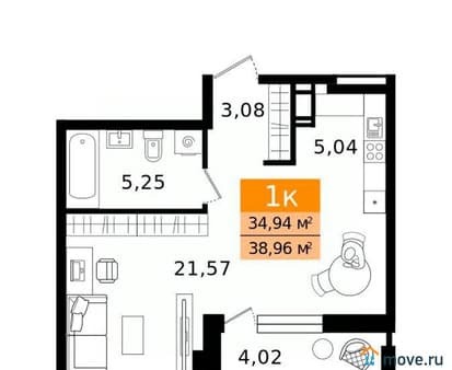 Купить однокомнатную квартиру, 38.96 м², этаж 8 из 11. Фото 1