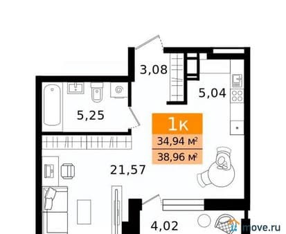 Продам однокомнатную квартиру, 38.96 м², этаж 7 из 11. Фото 1