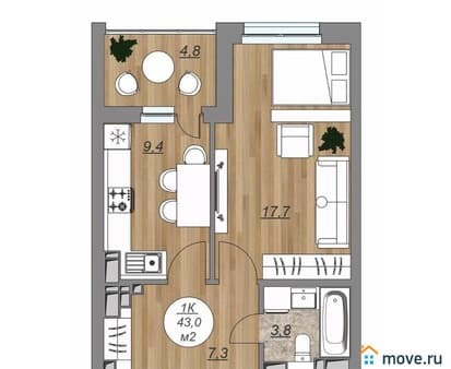 Продам однокомнатную квартиру, 43 м², этаж 18 из 22. Фото 1