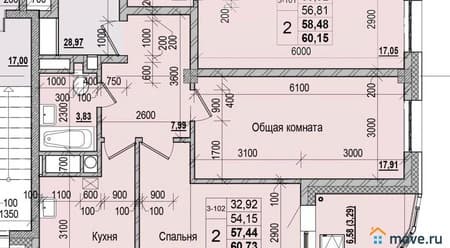 Купить двухкомнатную квартиру, 57.44 м², этаж 12 из 16. Фото 1
