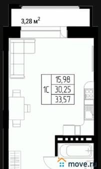 Продам студию, 33.57 м², этаж 8 из 9. Фото 1