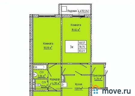 Объявление о продаже трехкомнатной квартиры, 83.21 м², этаж 7 из 10. Фото 1