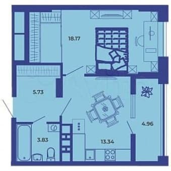 1-комн. квартира, 46 м²