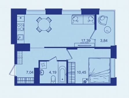 1-комн. квартира, 42.9 м²