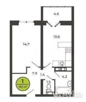 Продаю однокомнатную квартиру, 46.1 м², этаж 4 из 8. Фото 1