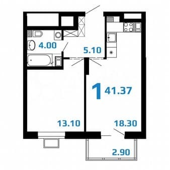 Купить однокомнатную квартиру, 41.4 м², этаж 5 из 10. Фото 6