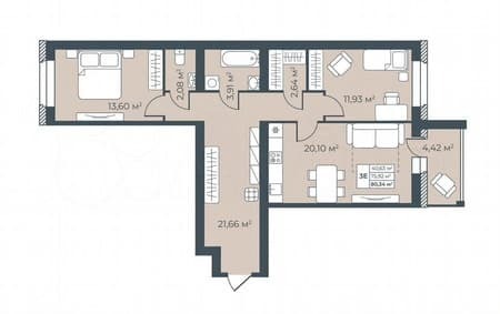 3-комн. квартира, 80.3 м²