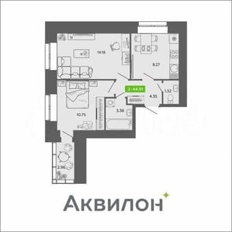 Купить двухкомнатную квартиру, 44.9 м², этаж 1 из 11. Фото 1