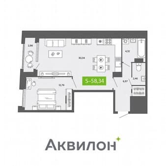 Продажа однокомнатной квартиры, 58.3 м², этаж 10 из 16. Фото 1