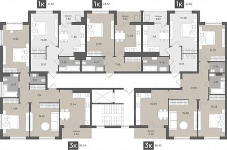 Продажа трехкомнатной квартиры, 89.4 м², этаж 3 из 7. Фото 1