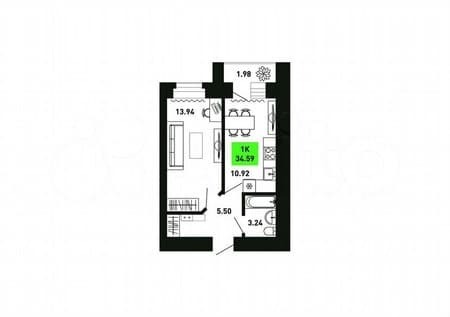 Объявление о продаже однокомнатной квартиры, 34.6 м², этаж 9 из 15. Фото 1