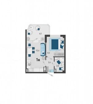 1-комн. квартира, 33.5 м²