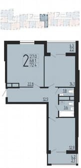 Продам двухкомнатную квартиру, 72.4 м², этаж 9 из 18. Фото 5