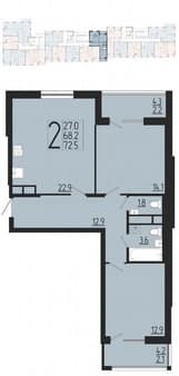 Объявление о продаже двухкомнатной квартиры, 72.5 м², этаж 4 из 18. Фото 5