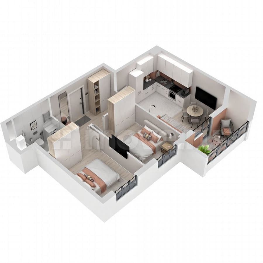 2-комн. квартира, 54.9 м²