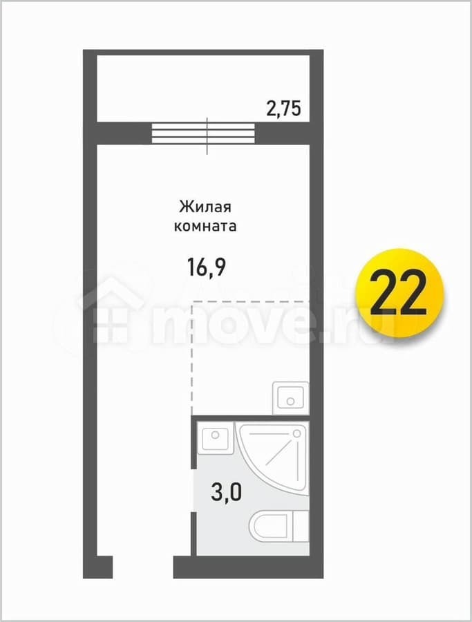 студия, 22 м²