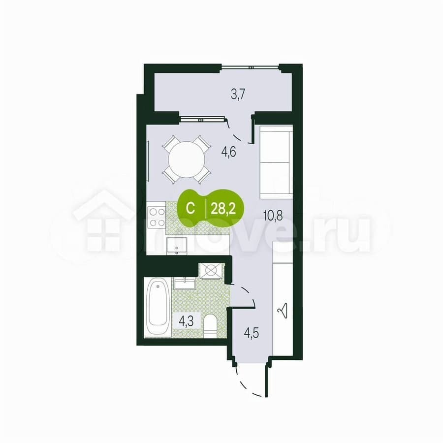 студия, 28.2 м²