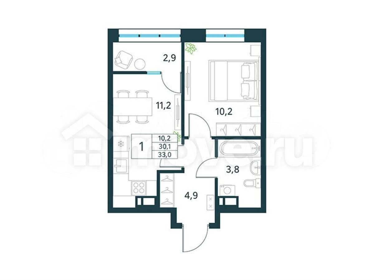 1-комн. квартира, 33 м²