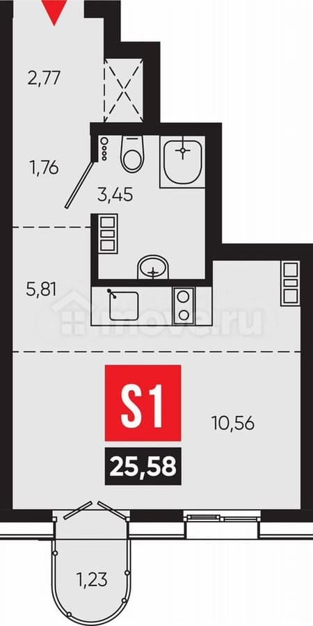 1-комн. апартаменты, 25.6 м²