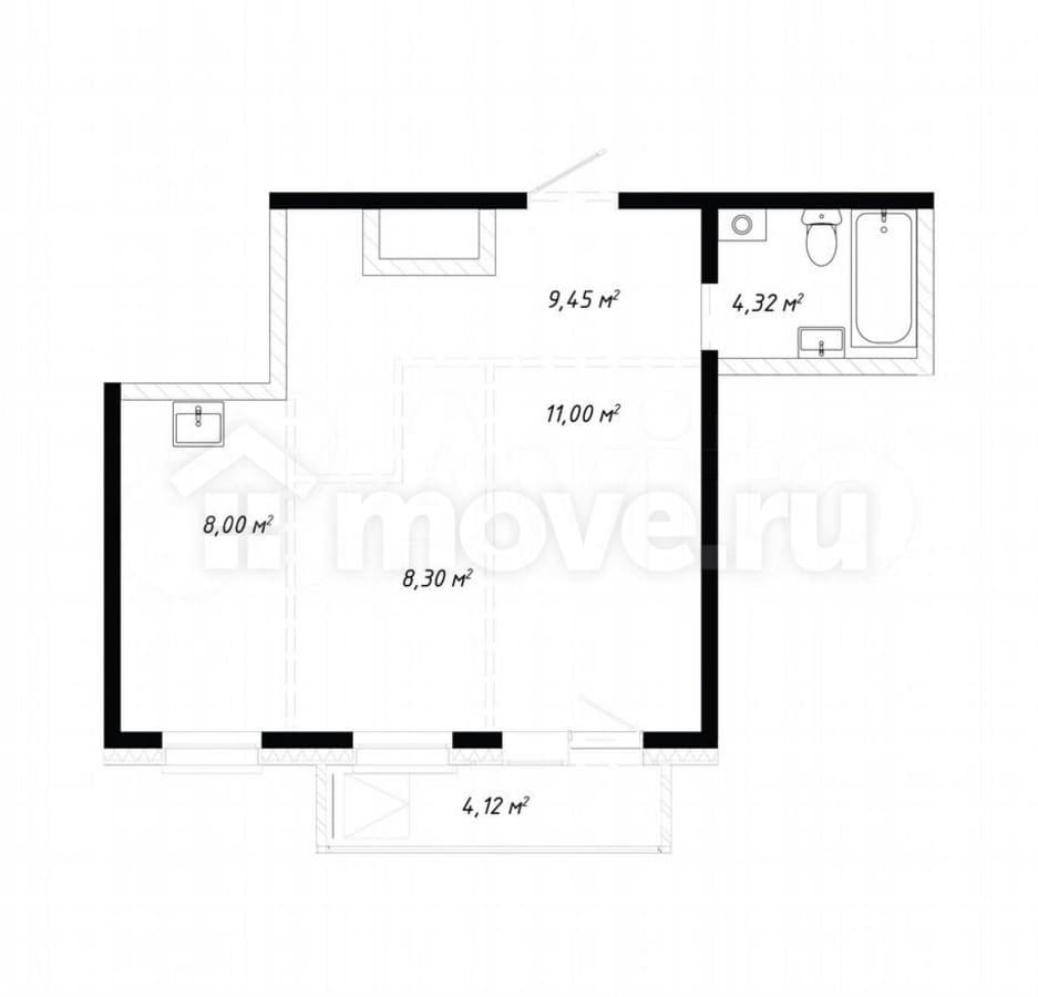 2-комн. квартира, 45.2 м²