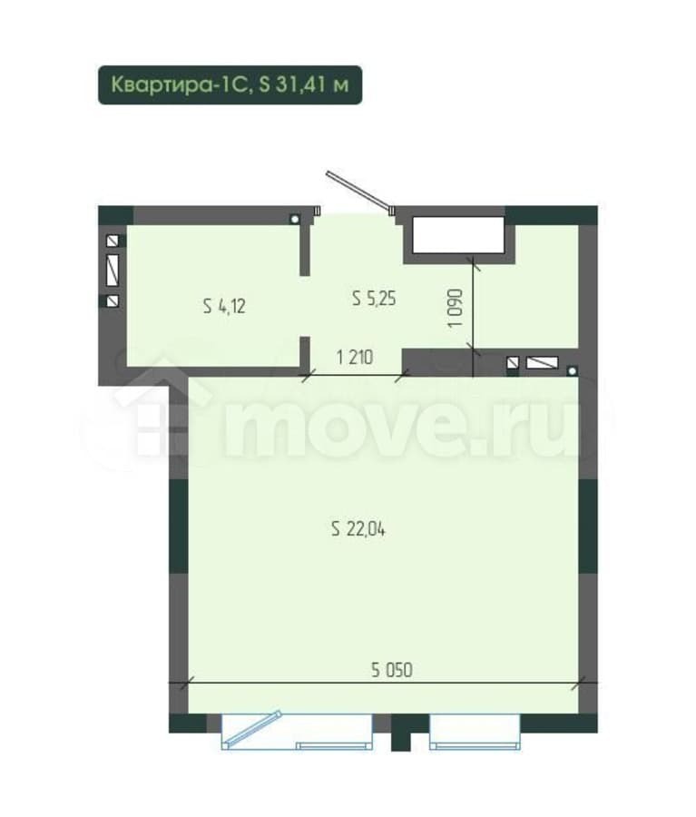1-комн. квартира, 31.4 м²