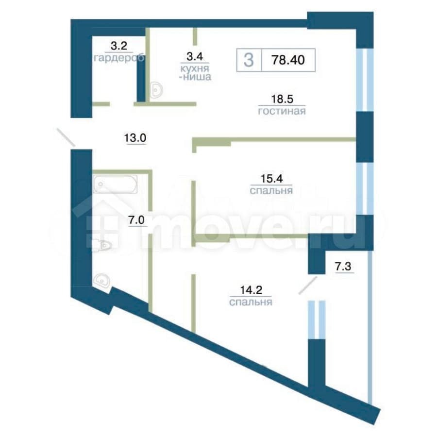 2-комн. квартира, 78.4 м²