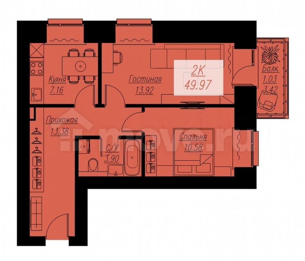 2-комн. квартира, 50 м²