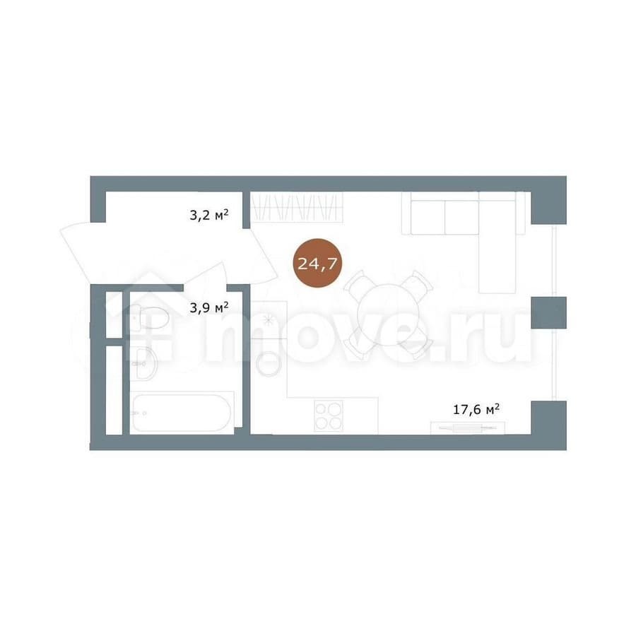 студия, 24.7 м²