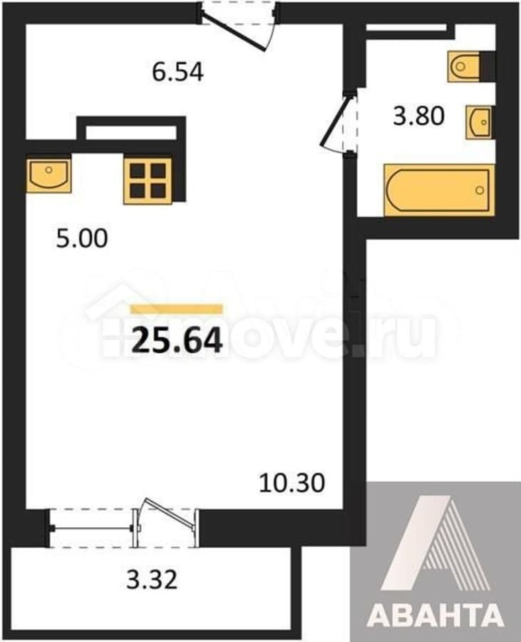 студия, 25.6 м²