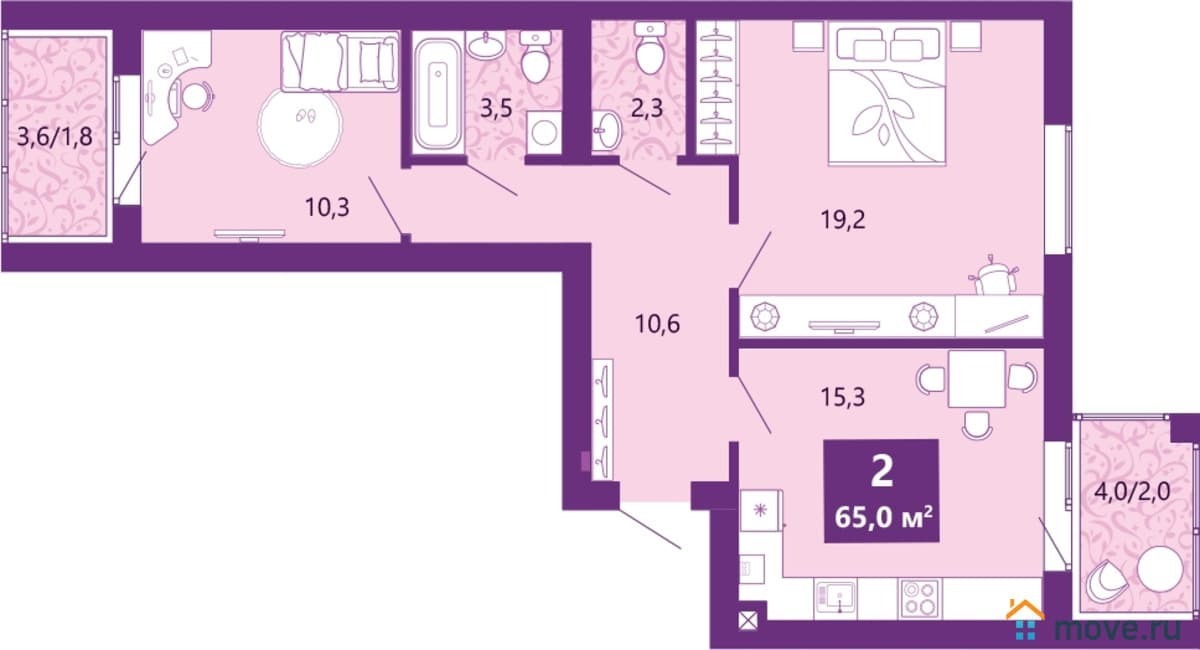 2-комн. квартира, 65 м²