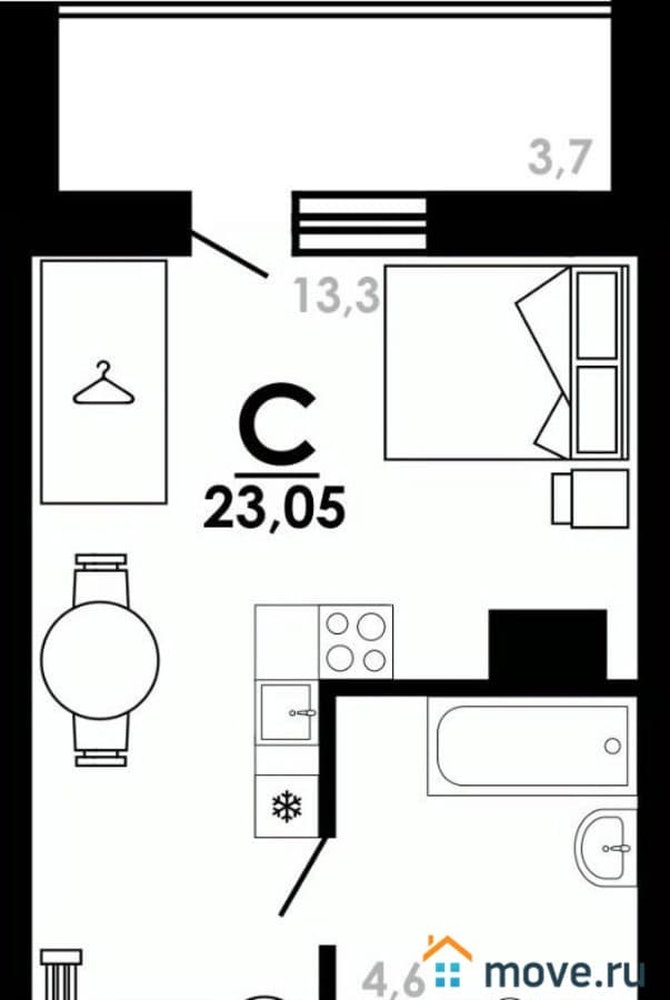 студия, 23.05 м²