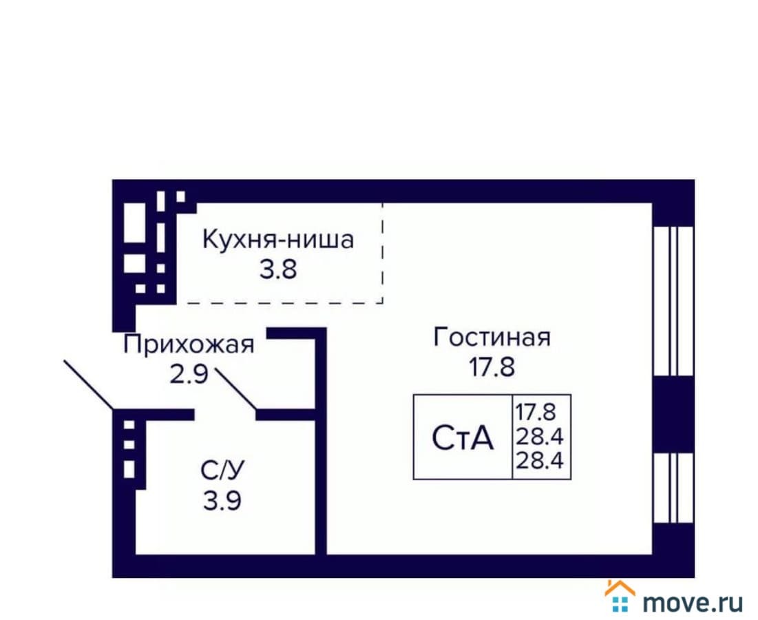 студия, 28.4 м²