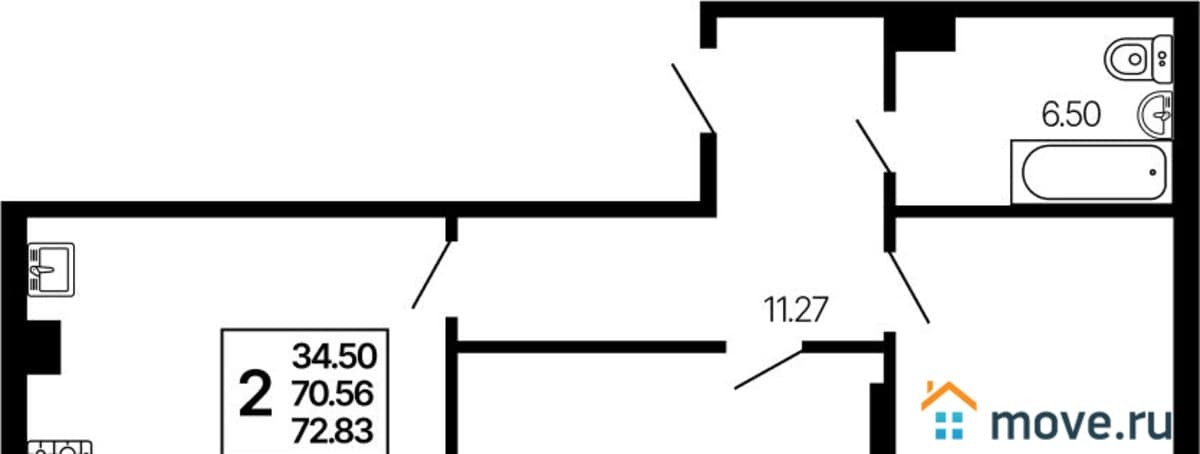 2-комн. квартира, 72.83 м²