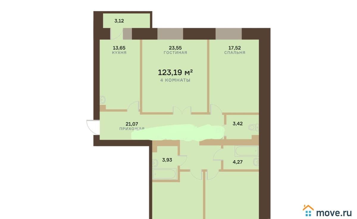 4-комн. квартира, 124 м²