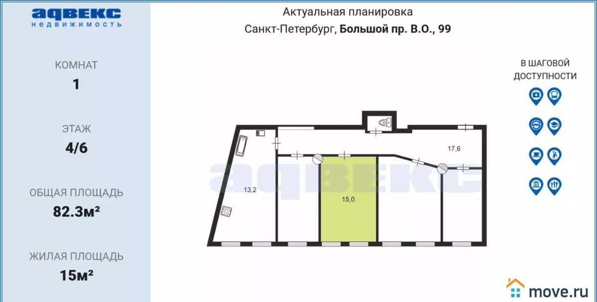 комната, 15 м²